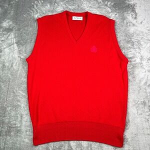 Vintage IZOD Sweater Vest Mens XL Red Knitted Sleeveless V Neck Made in USA‎